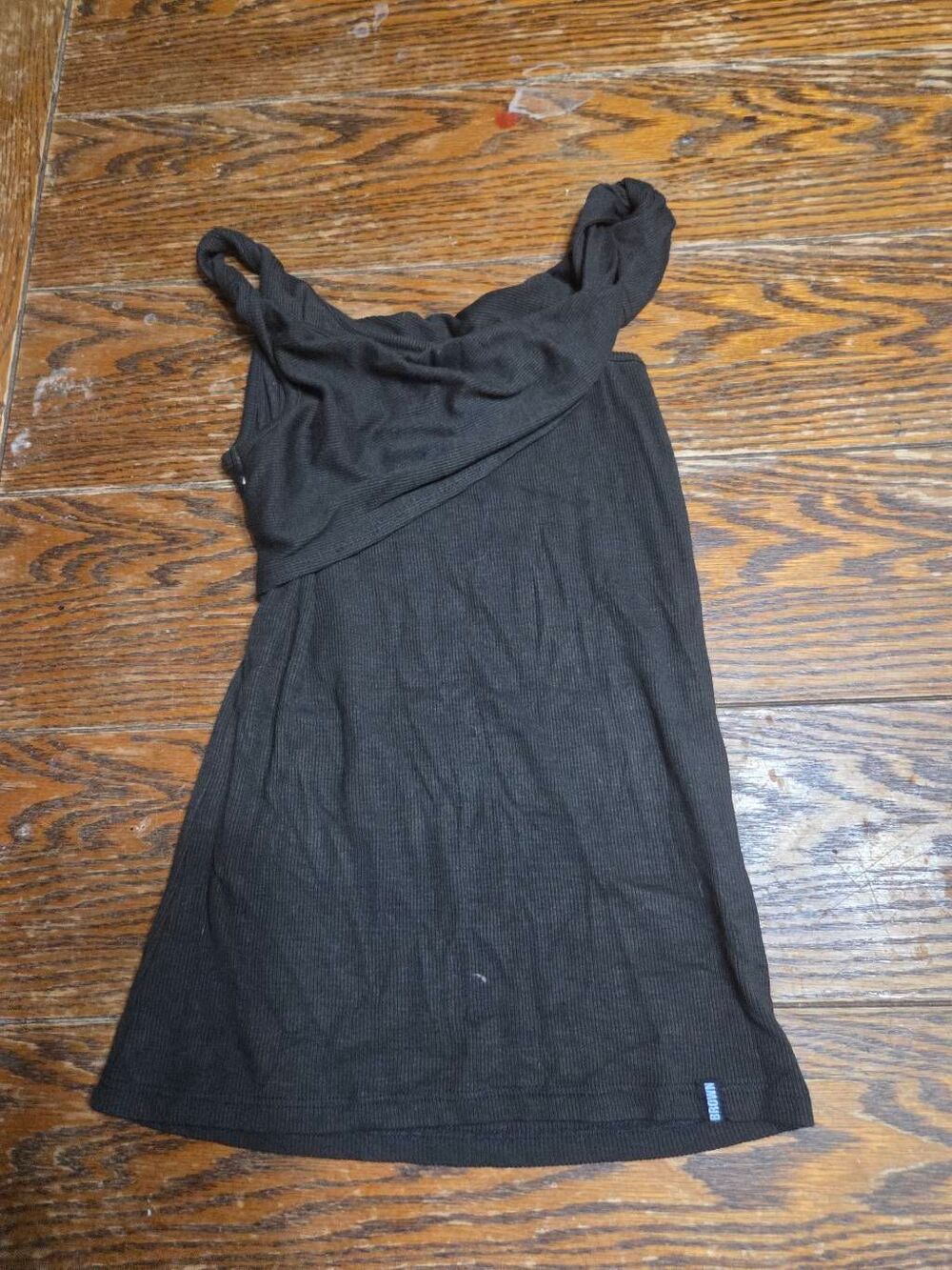 Joah Brown Off Shoulder Twist Tank Black Ribbed Sz Small - Picture 2 of 5